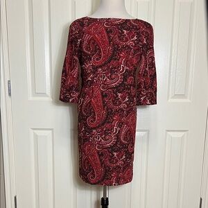 Talbots Red Paisley Long Sleeve Dress Sz 2